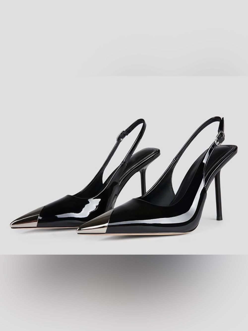 Orzomminun Women’s Black Patent Slingback Stiletto Heels Pointed Toe US 9 NIB